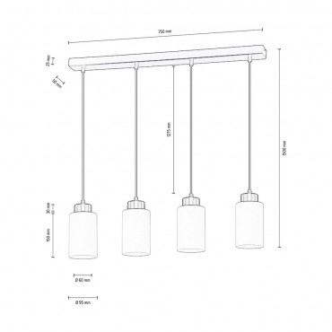  Bosco Lampa Wisząca 4xE27 Max.60W Czarny/Biały 