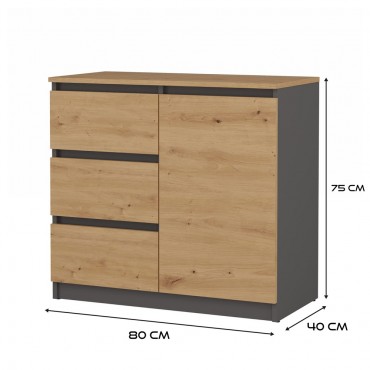  KOMODA 1 DRZWI 3 SZUFLADY ANT/ART BLAT ARTISAN KOMPLET 