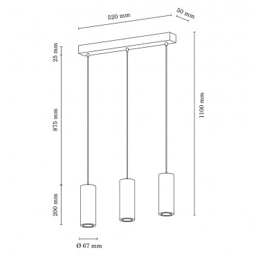  Pipe Lampa Wisząca 3xGU10 LED 5W Czarny/Orzech 