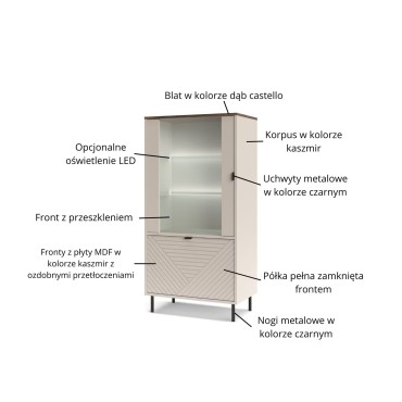 Witryna niska EVO 1d1w kaszmir / dąb castello
