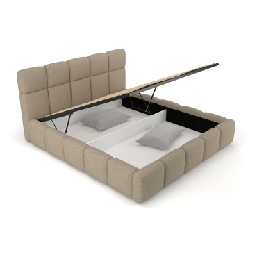 Łóżko tapicerowane Fluffy 180x200 z pojemnikiem beżowo-szare