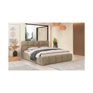 Łóżko tapicerowane Fluffy 180x200 z pojemnikiem beżowo-szare