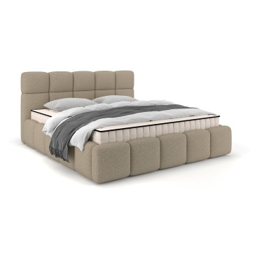 Łóżko tapicerowane Fluffy 160x200 z pojemnikiem beżowo-szare