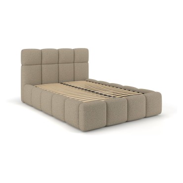 Łóżko tapicerowane Fluffy 140x200 z pojemnikiem beżowo-szare