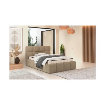 Łóżko tapicerowane Fluffy 140x200 z pojemnikiem beżowo-szare