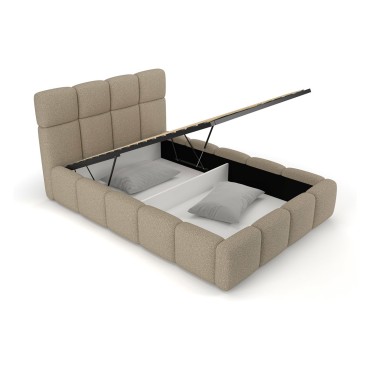 Łóżko tapicerowane Fluffy 120x200 z pojemnikiem beżowo-szare