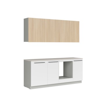 Komplet kuchenny Milino Small 210 cm biały/dąb z blatem