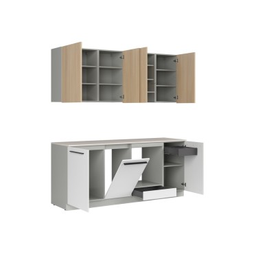 Komplet kuchenny Milino Small 210 cm biały/dąb z blatem