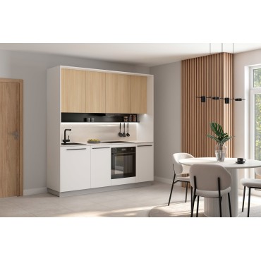 Komplet kuchenny Milino Small 210 cm biały/dąb z blatem