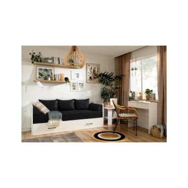 Łóżko rozkładane Tetrix biały połysk 80-160x200 z pojemnikiem materacem i poduszkami czarne