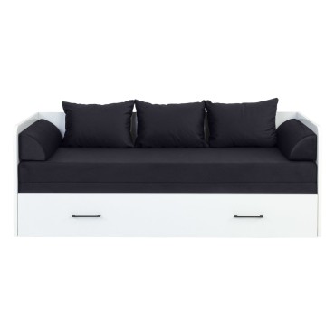 Łóżko rozkładane Tetrix biały połysk 80-160x200 z pojemnikiem materacem i poduszkami czarne