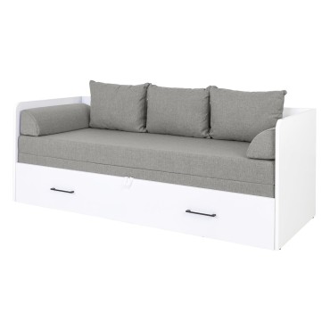 Łóżko rozkładane Tetrix białe 80-160x200 z pojemnikiem materacem i poduszkami szare