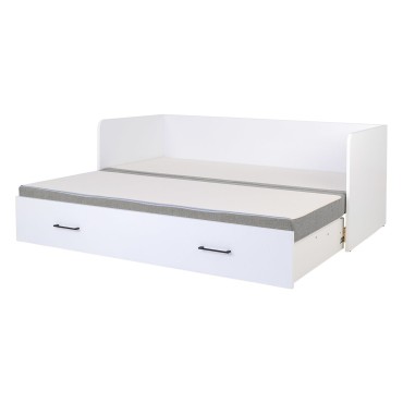 Łóżko rozkładane Tetrix białe 80-160x200 z pojemnikiem materacem i poduszkami szare