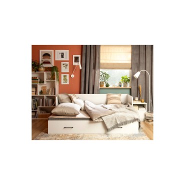 Łóżko rozkładane Tetrix białe 80-160x200 z pojemnikiem materacem i poduszkami szare