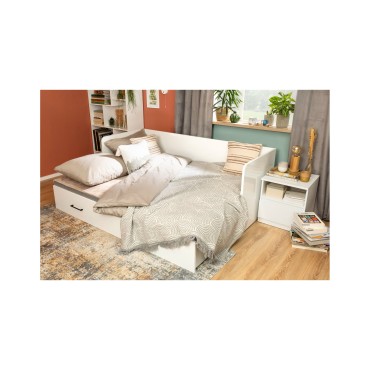 Łóżko rozkładane Tetrix białe 80-160x200 z pojemnikiem materacem i poduszkami szare