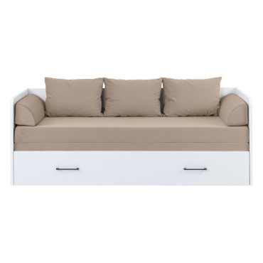 Łóżko rozkładane Tetrix biały połysk 80-160x200 z pojemnikiem materacem i poduszkami beż