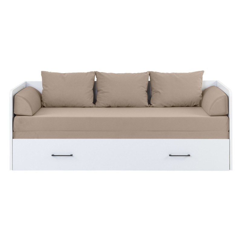 Łóżko rozkładane Tetrix biały połysk 80-160x200 z pojemnikiem materacem i poduszkami beż