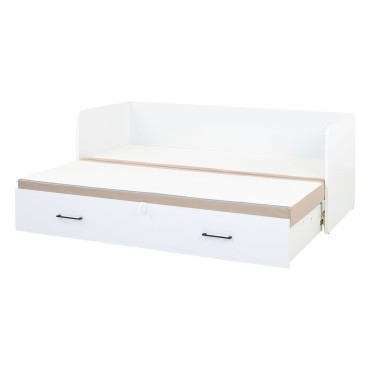 Łóżko rozkładane Tetrix biały połysk 80-160x200 z pojemnikiem materacem i poduszkami beż