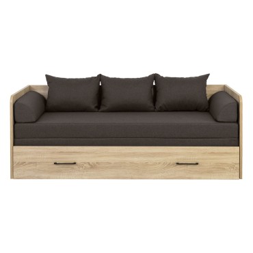 Łóżko rozkładane Tetrix dąb sonoma 80-160x200 z pojemnikiem materacem i poduszkami brąz