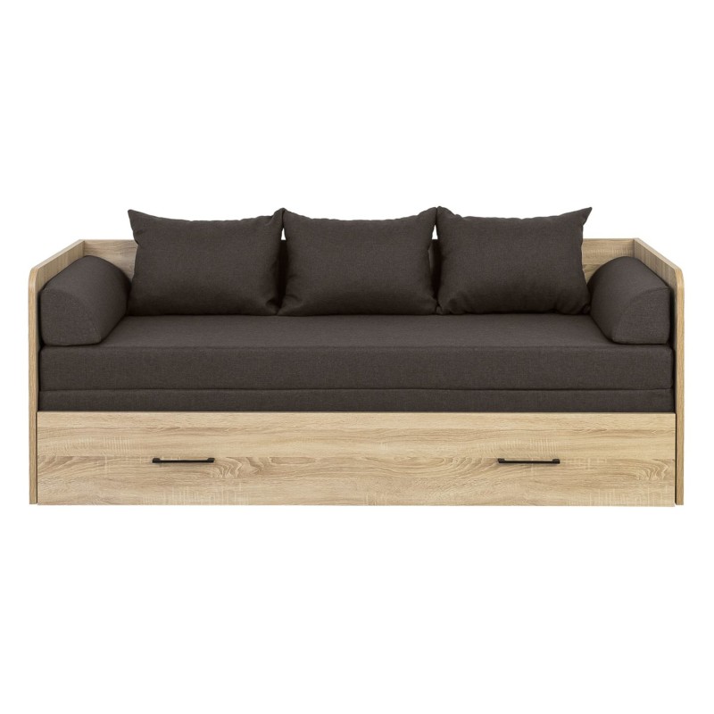 Łóżko rozkładane Tetrix dąb sonoma 80-160x200 z pojemnikiem materacem i poduszkami brąz