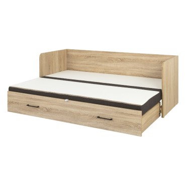 Łóżko rozkładane Tetrix dąb sonoma 80-160x200 z pojemnikiem materacem i poduszkami brąz