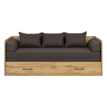 Łóżko rozkładane Tetrix dąb wotan 80-160x200 z pojemnikiem materacem i poduszkami brąz