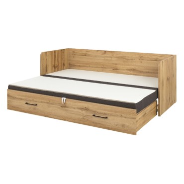 Łóżko rozkładane Tetrix dąb wotan 80-160x200 z pojemnikiem materacem i poduszkami brąz
