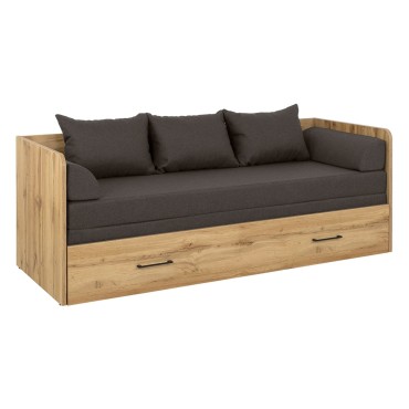 Łóżko rozkładane Tetrix dąb wotan 80-160x200 z pojemnikiem materacem i poduszkami brąz