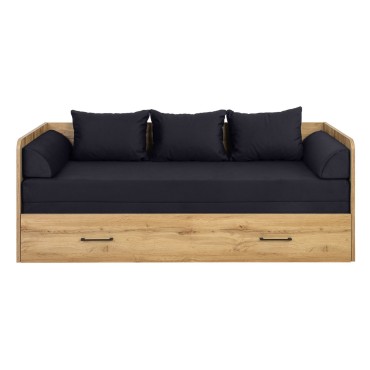 Łóżko rozkładane Tetrix dąb wotan 80-160x200 z pojemnikiem materacem i poduszkami czarne
