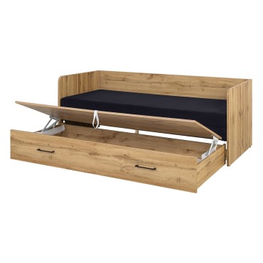 Łóżko rozkładane Tetrix dąb wotan 80-160x200 z pojemnikiem materacem i poduszkami czarne