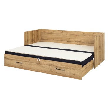 Łóżko rozkładane Tetrix dąb wotan 80-160x200 z pojemnikiem materacem i poduszkami czarne
