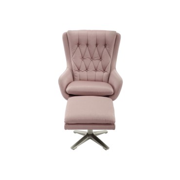 Fotel uszak obrotowy Victoria z podnóżkiem różowy