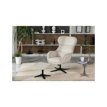 Fotel uszak obrotowy Tabbe z podnóżkiem beżowy