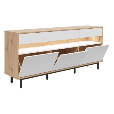 Komoda Gap 190 cm z 3 drzwiami i szufladami dąb artisan/biały