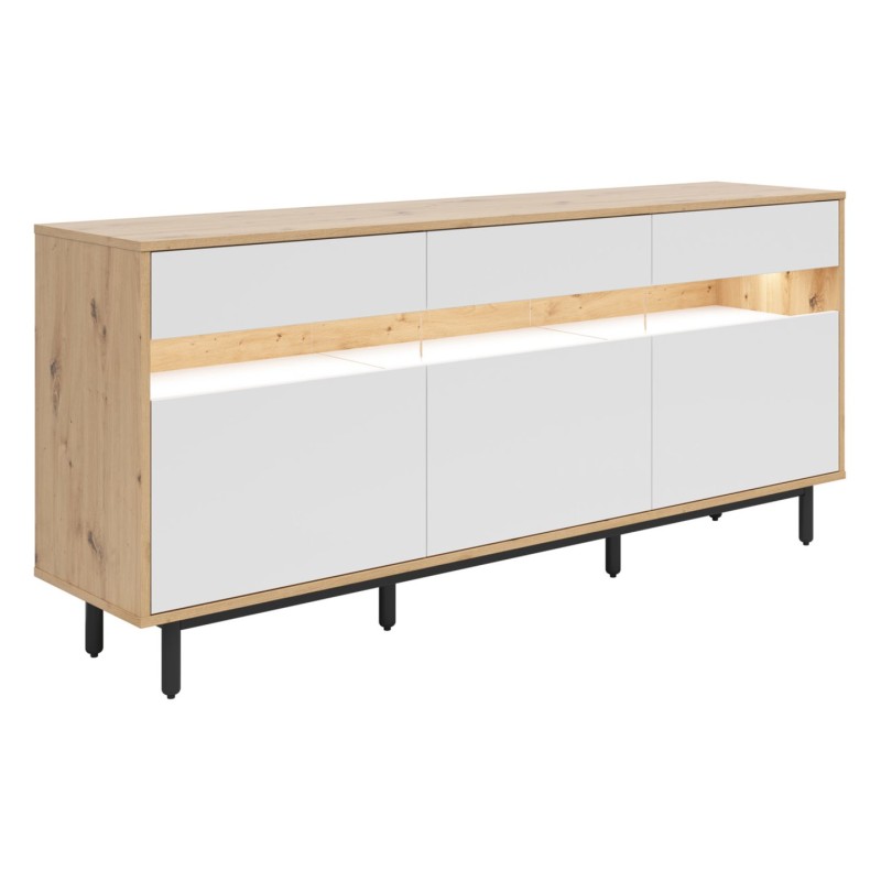 Komoda Gap 190 cm z 3 drzwiami i szufladami dąb artisan/biały