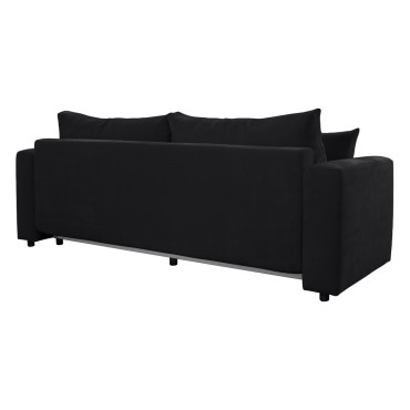 Sofa trzyosobowa Zonte rozkładana z pojemnikiem szenilowa czarna