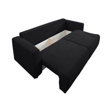 Sofa trzyosobowa Zonte rozkładana z pojemnikiem szenilowa czarna