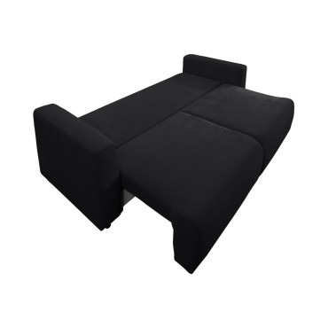 Sofa trzyosobowa Zonte rozkładana z pojemnikiem szenilowa czarna