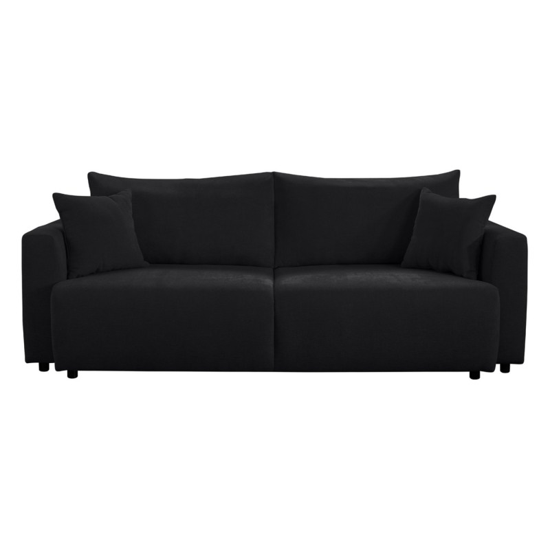Sofa trzyosobowa Zonte rozkładana z pojemnikiem szenilowa czarna