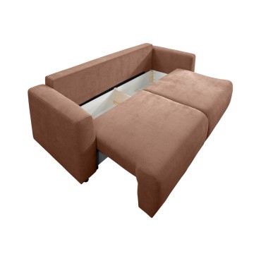 Sofa trzyosobowa Zonte rozkładana z pojemnikiem szenilowa brązowa