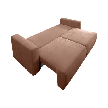 Sofa trzyosobowa Zonte rozkładana z pojemnikiem szenilowa brązowa
