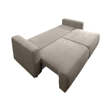 Sofa trzyosobowa Zonte rozkładana z pojemnikiem szenilowa brązowa