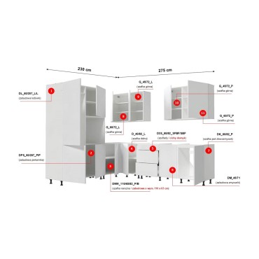 Komplet kuchenny narożny Sile 230x275 cm antracyt mat