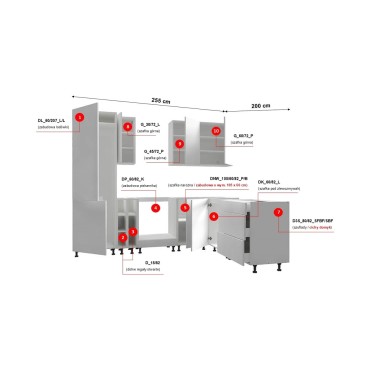 Komplet kuchenny narożny Edan 255x200 cm biały canadian