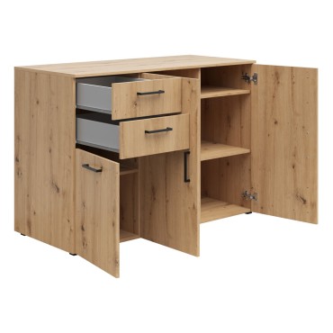 Komoda MultiDo 120 cm z 3 drzwiami i 2 szufladami dąb artisan