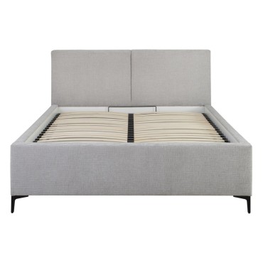 Łóżko tapicerowane Lipano 140x200 ze stelażem i pojemnikiem szare