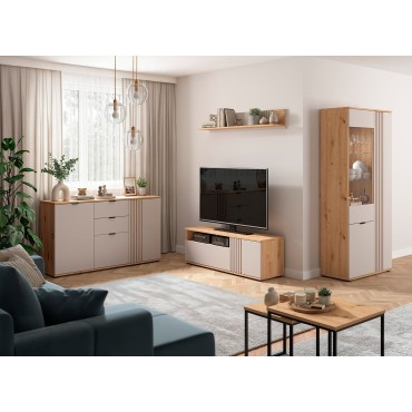 Szafka RTV Brevas 135 cm z drzwiami i szufladą dąb artisan/kaszmir