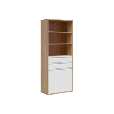 Regał Reserve 80 cm z 2 drzwiami szufladami dąb mauvella/biały
