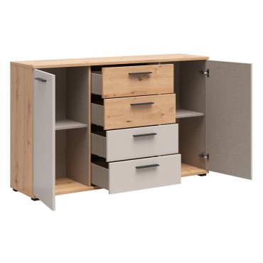 Komoda Sindara 150 cm z 2 drzwiami i 4 szufladami dąb artisan/kaszmir