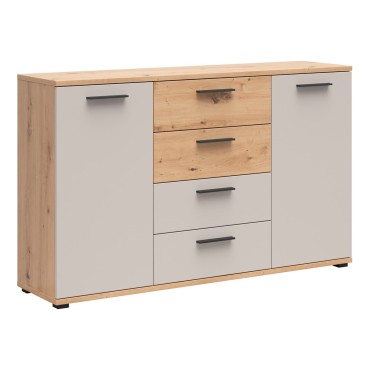 Komoda Sindara 150 cm z 2 drzwiami i 4 szufladami dąb artisan/kaszmir